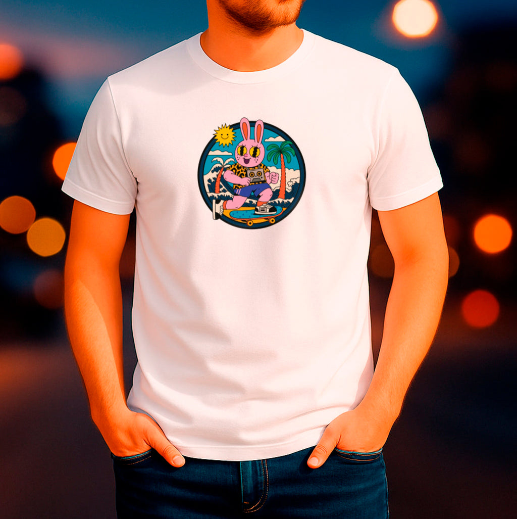 Skater Bunny T-Shirt | Retro Streetwear Graphic Tee with Cool Vibes