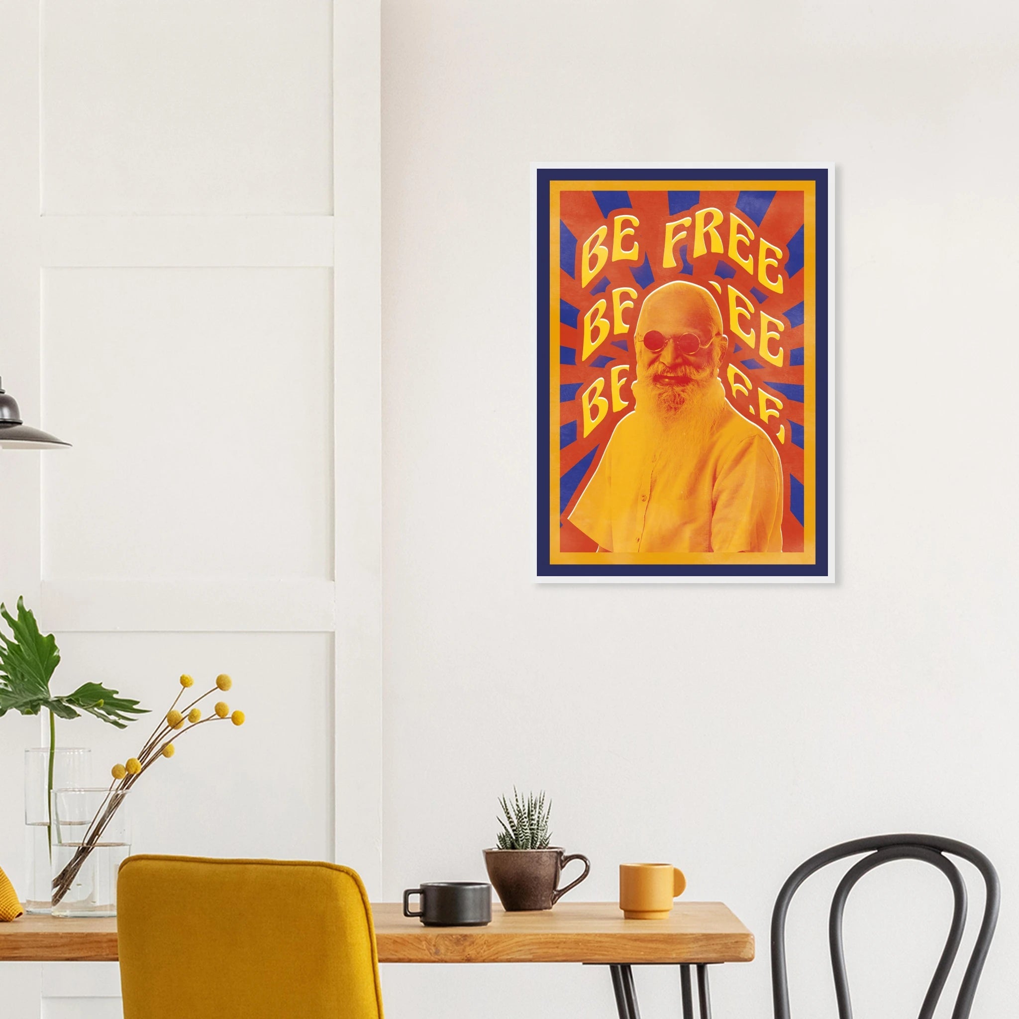 „Be Free“ – Psychedelic Portrait Poster mit Holzrahmen | Retro Statement Wandkunst – Poster for everyday use | AZIKX