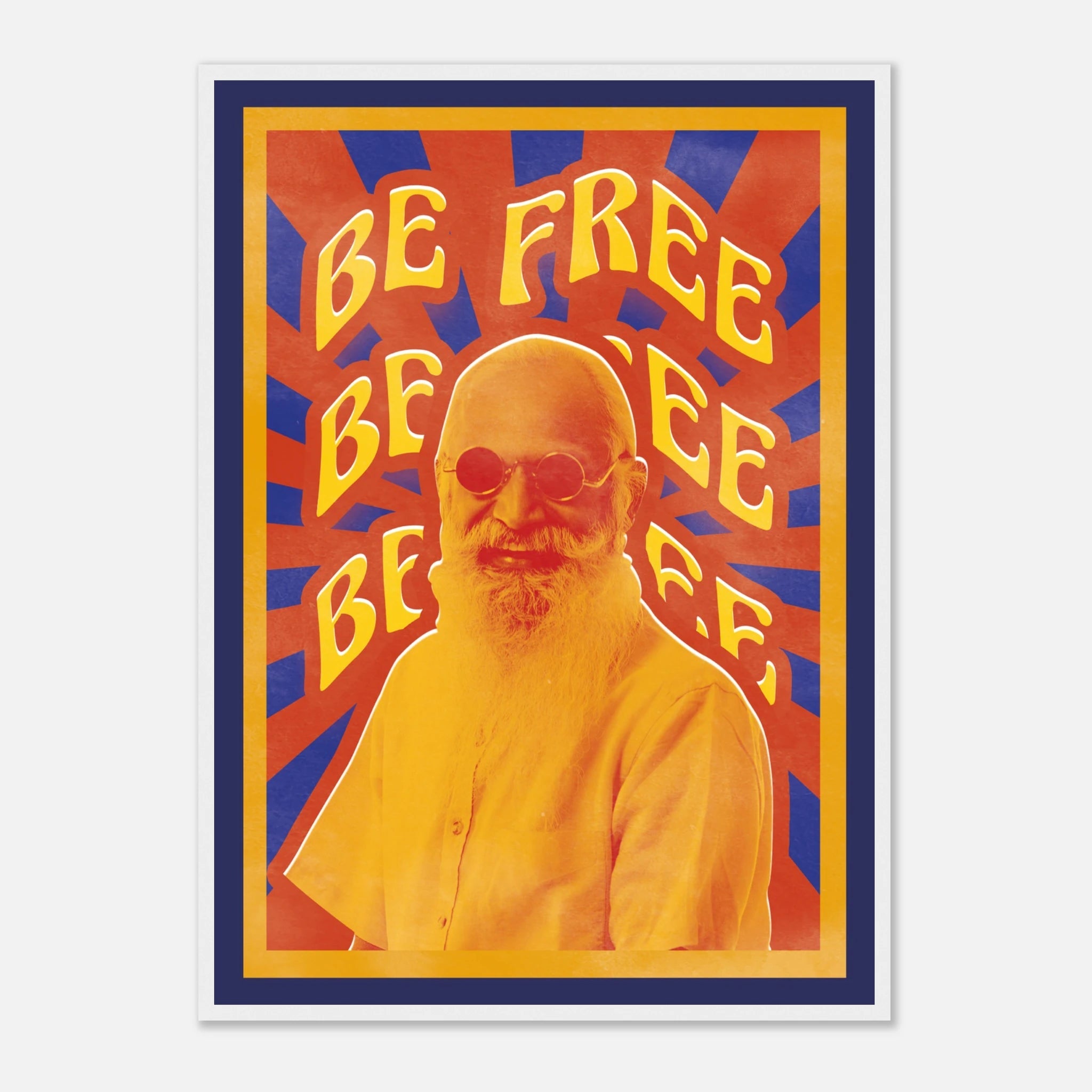 „Be Free“ – Psychedelic Portrait Poster mit Holzrahmen | Retro Statement Wandkunst – Poster for everyday use | AZIKX