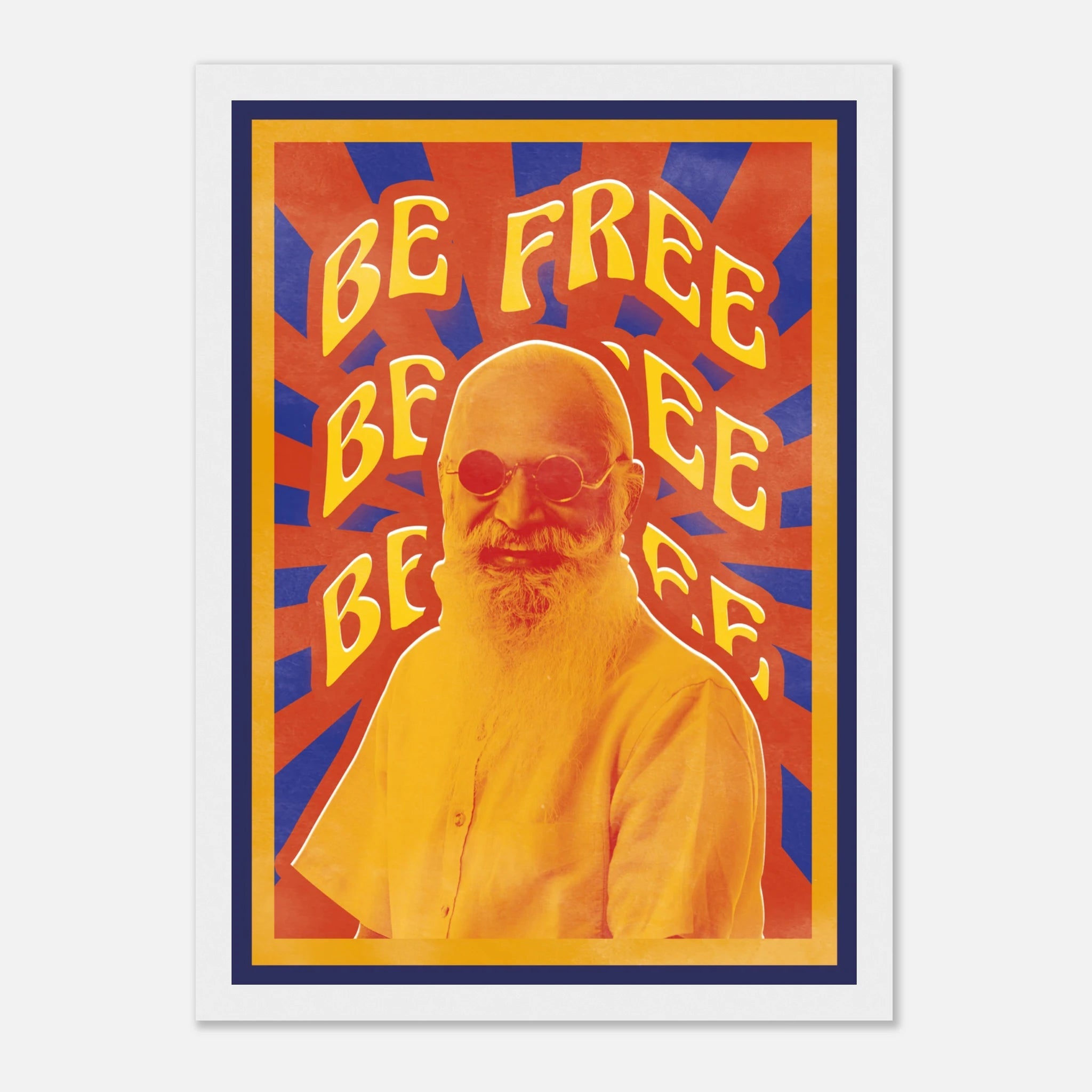 „Be Free“ – Psychedelic Portrait Poster mit Holzrahmen | Retro Statement Wandkunst – Poster for everyday use | AZIKX