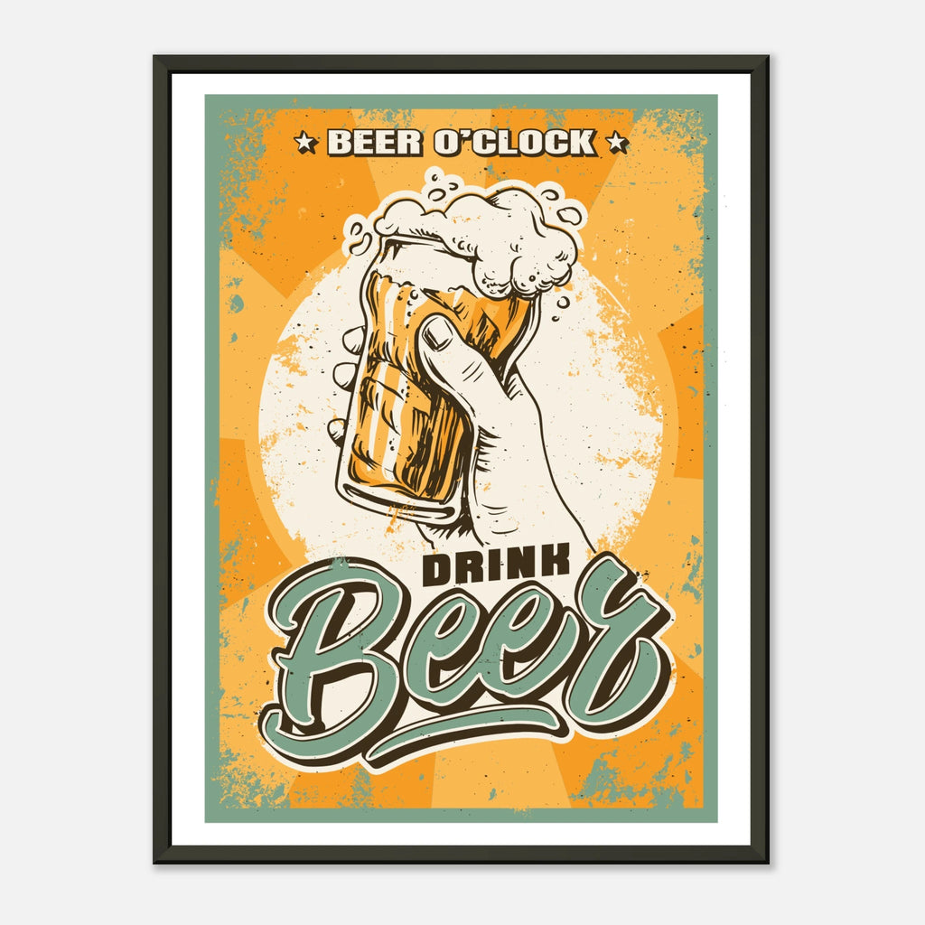 Beer O’Clock Poster mit Metallrahmen | Retro Bier Wandkunst für Bar & Küche – Poster for everyday use | AZIKX