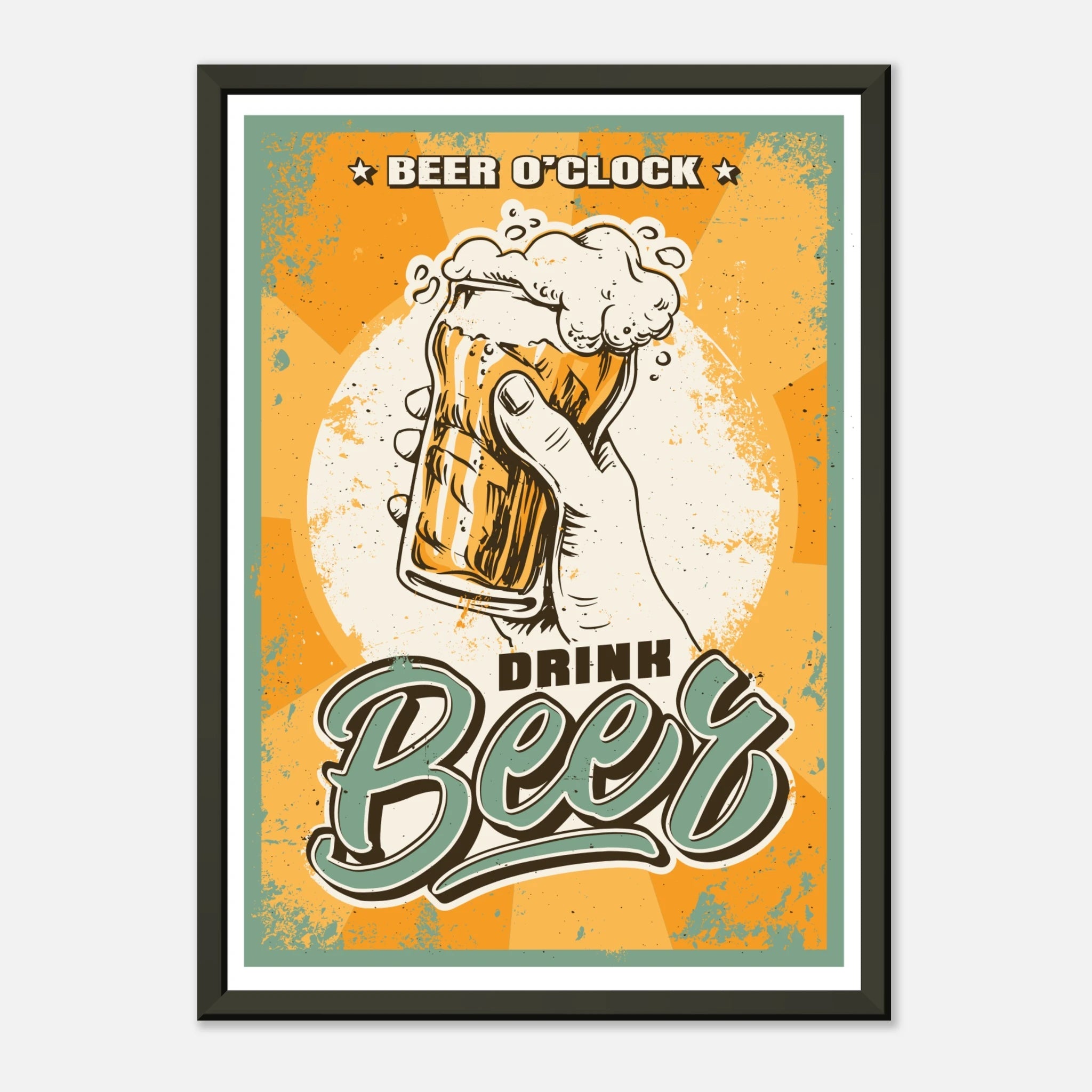 Beer O’Clock Poster mit Metallrahmen | Retro Bier Wandkunst für Bar & Küche – Print Material for everyday use | AZIKX