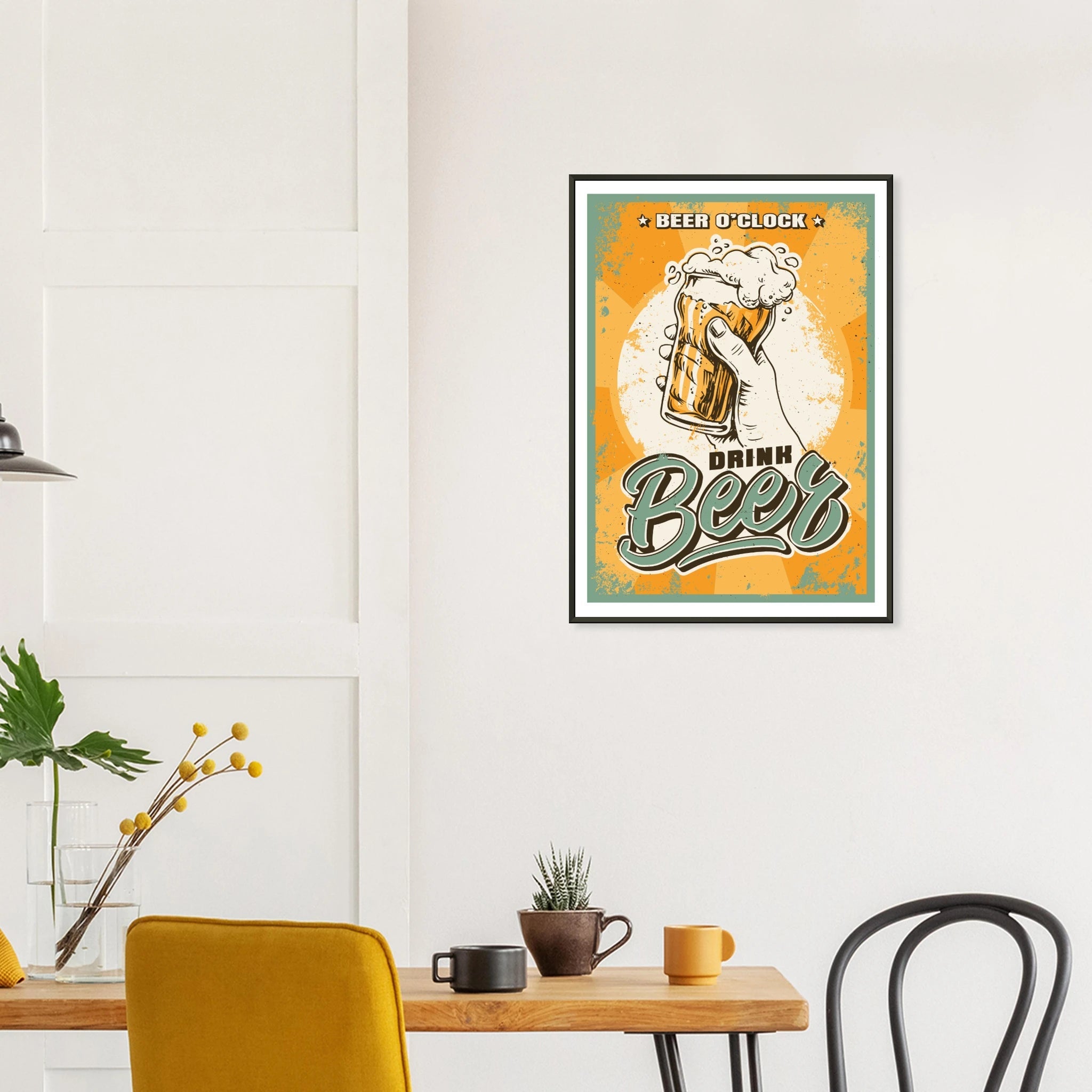 Beer O’Clock Poster mit Metallrahmen | Retro Bier Wandkunst für Bar & Küche – Print Material for everyday use | AZIKX