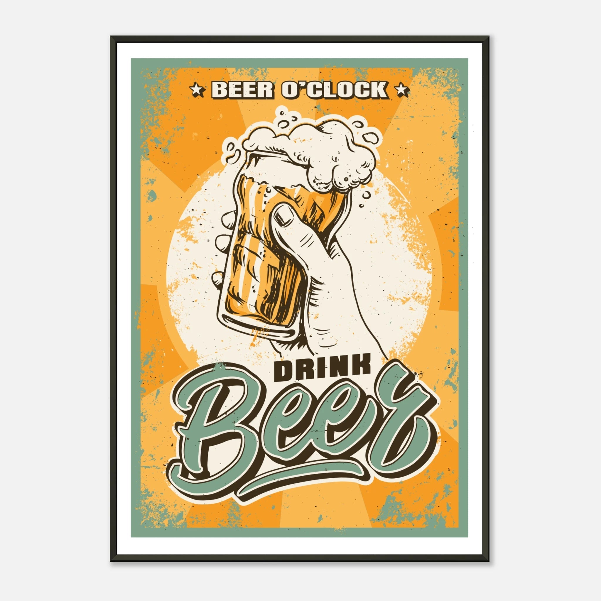 Beer O’Clock Poster mit Metallrahmen | Retro Bier Wandkunst für Bar & Küche – Print Material for everyday use | AZIKX