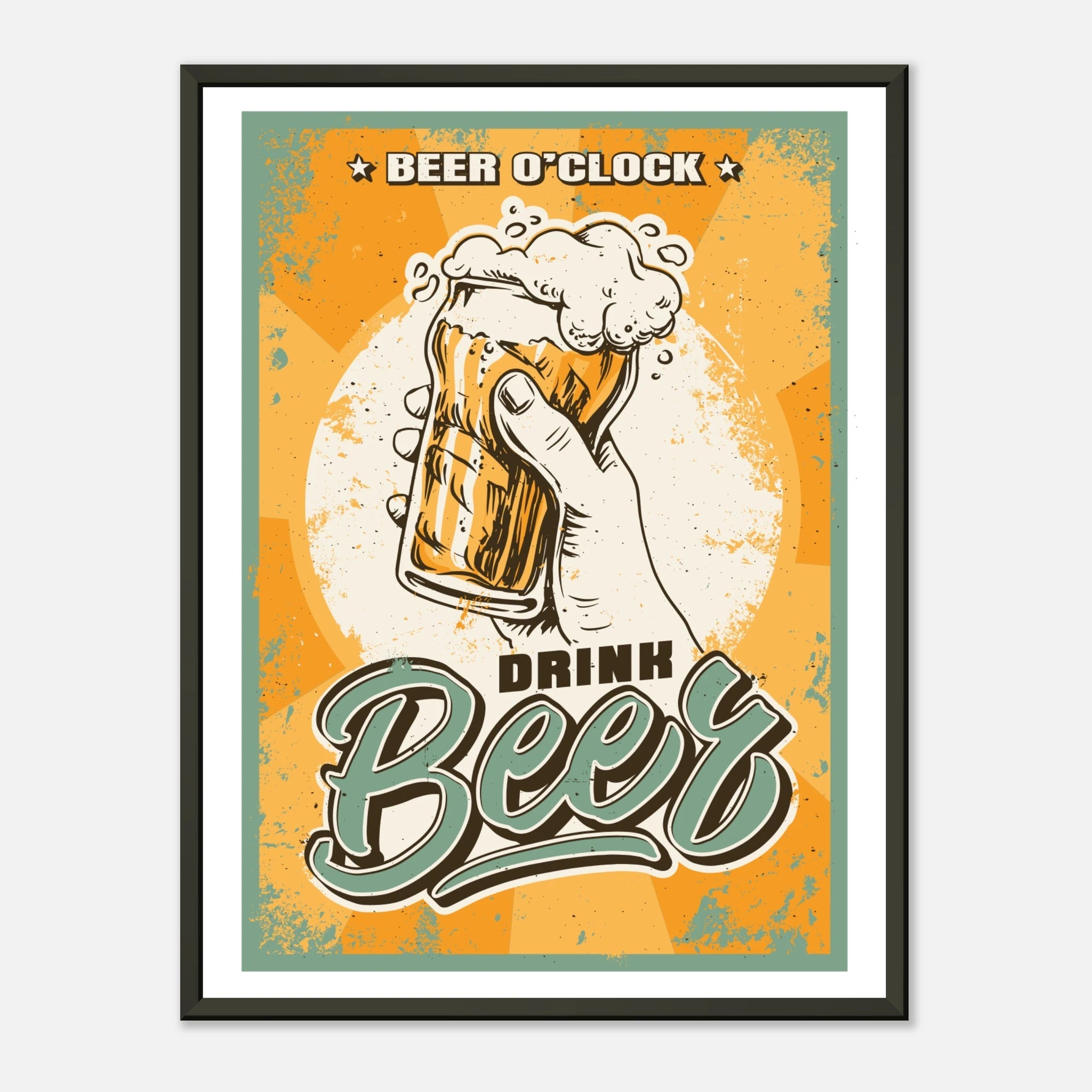 Beer O’Clock Poster mit Metallrahmen | Retro Bier Wandkunst für Bar & Küche – Print Material for everyday use | AZIKX