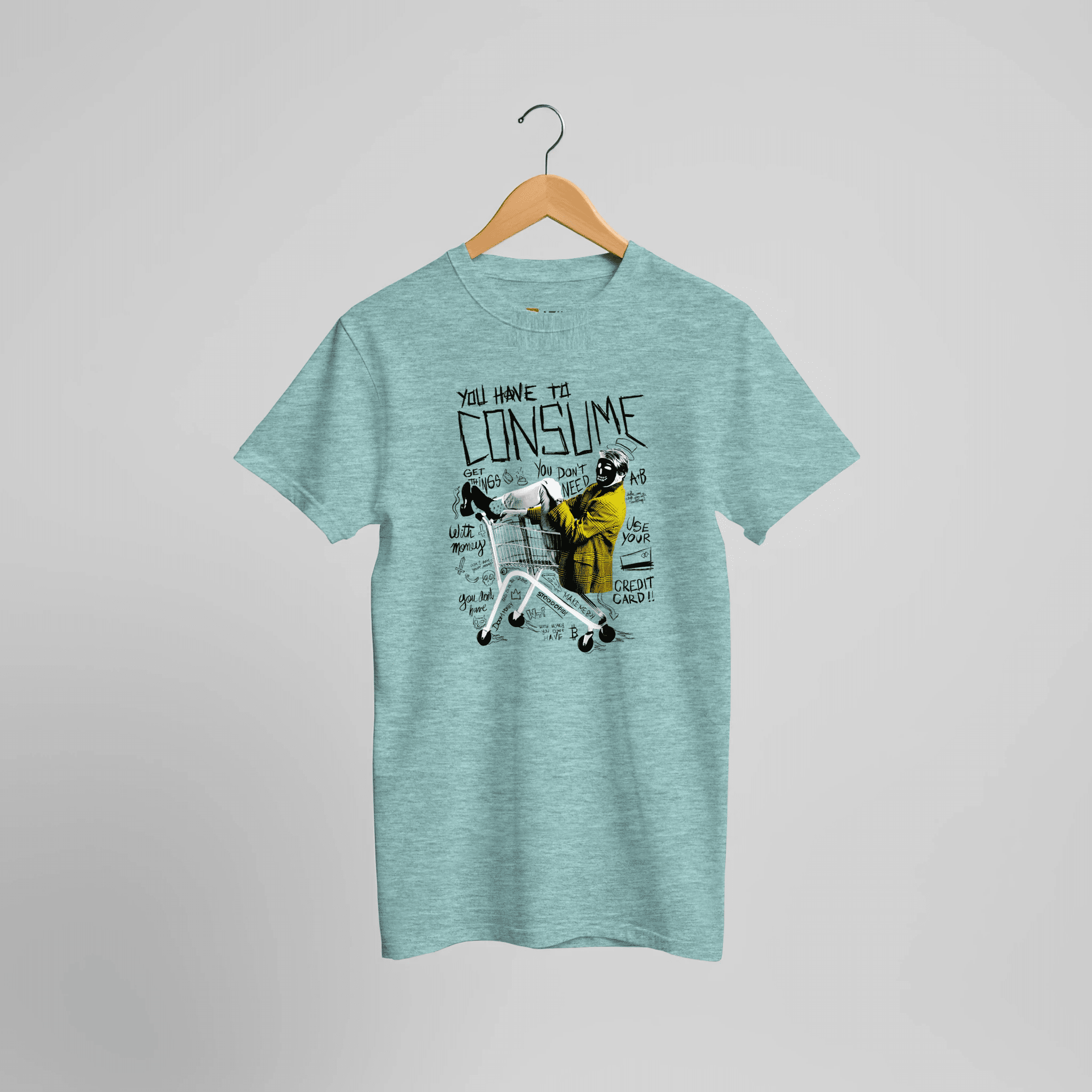 Consumer Chaos Streetwear T-Shirt | Provokantes Shopping Cart Punk Design – Print Material for everyday use | AZIKX