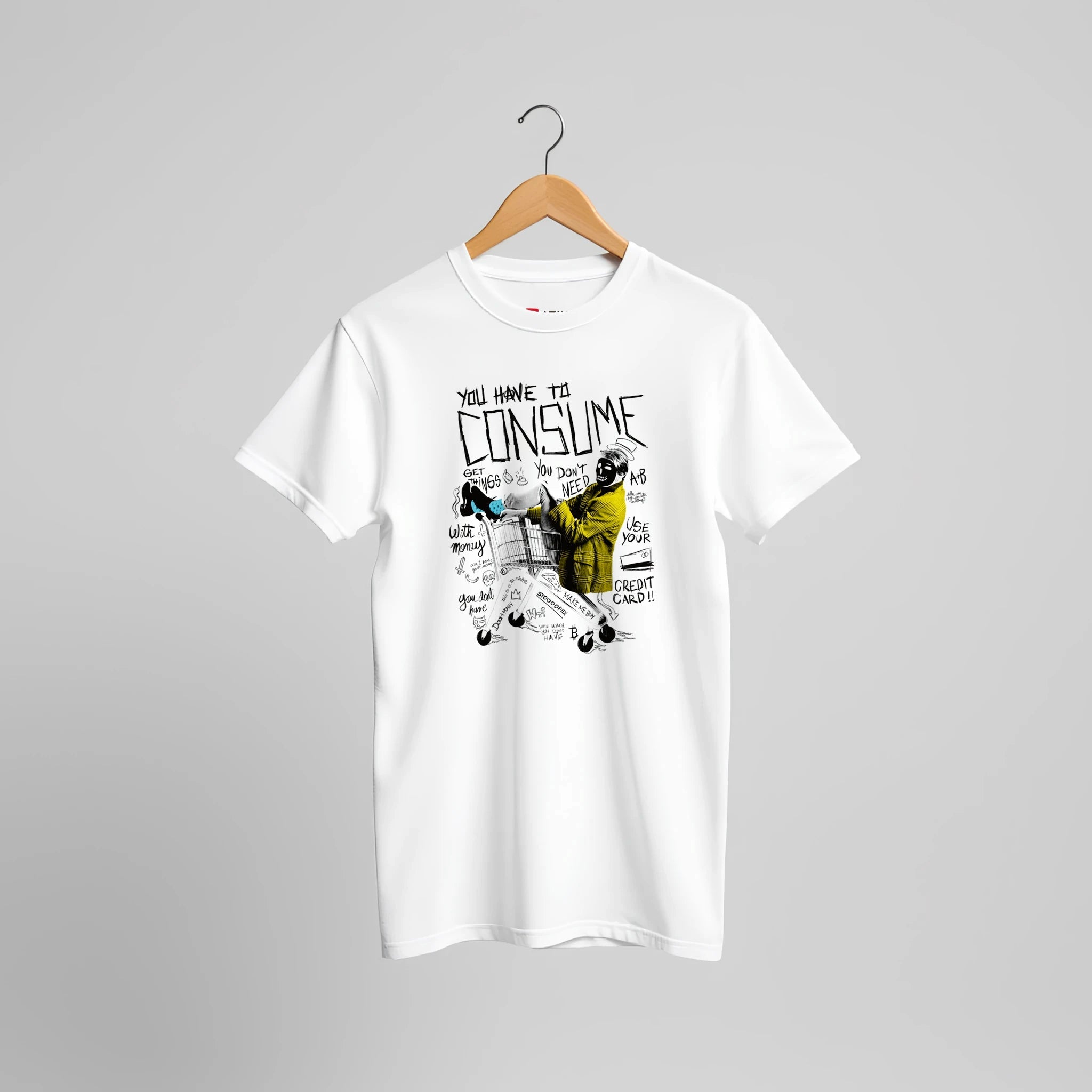 Consumer Chaos Streetwear T-Shirt | Provokantes Shopping Cart Punk Design – Print Material for everyday use | AZIKX