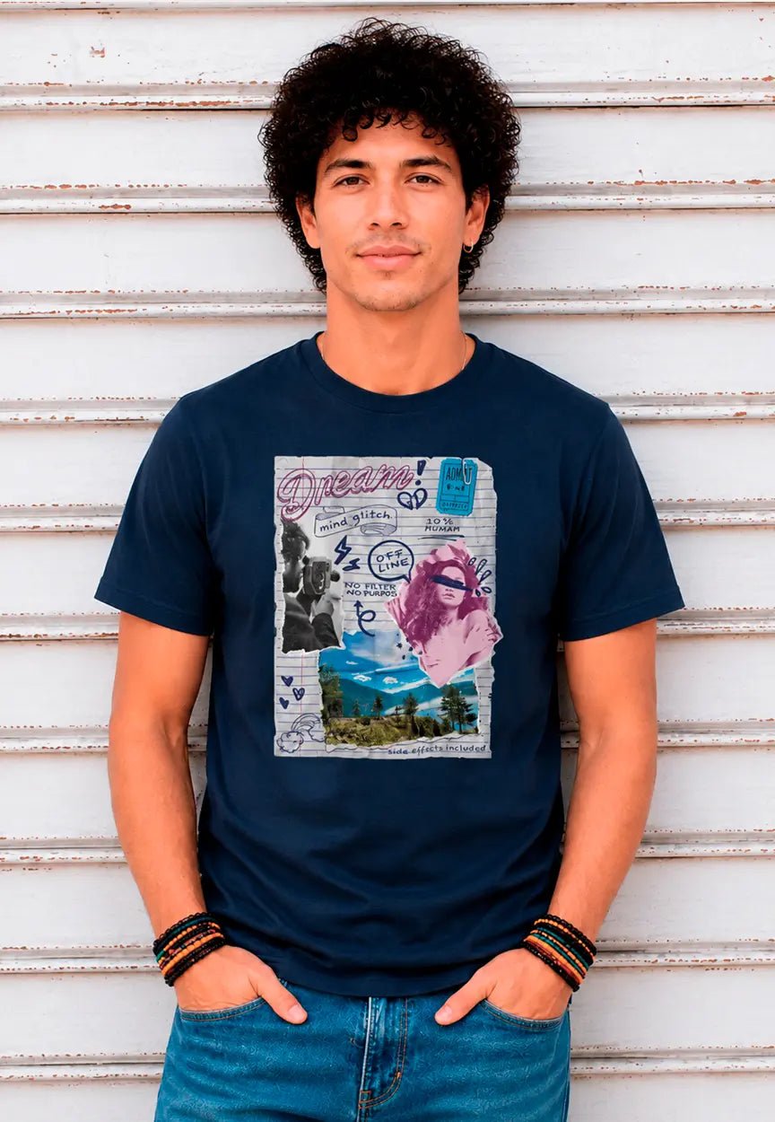 Dream Mind Glitch T-Shirt | Kreatives Collage Design mit Off Line Lifestyle & Freigeist Vibes – Print Material for everyday use | AZIKX