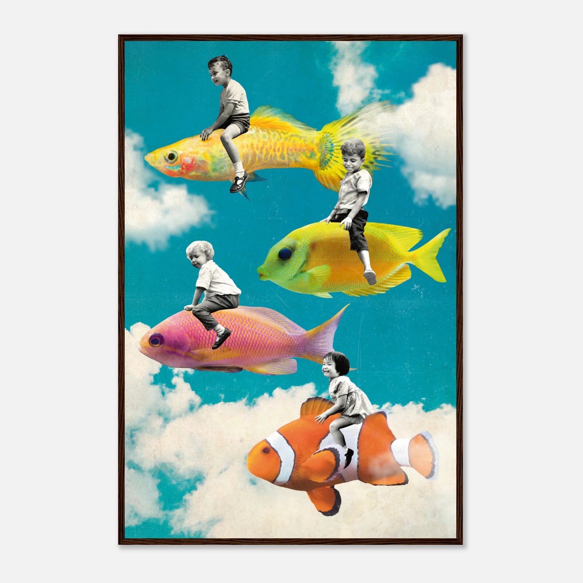 „Dream Riders“ – Surreales Fisch Poster mit Holzrahmen | Fantasie Wandkunst – Poster for everyday use | azikx.store