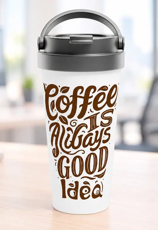 Kaffee-Glück Isolierbecher 440 ml | Motivationsspruch für Kaffeefans – Thermobecher for everyday use | AZIKX