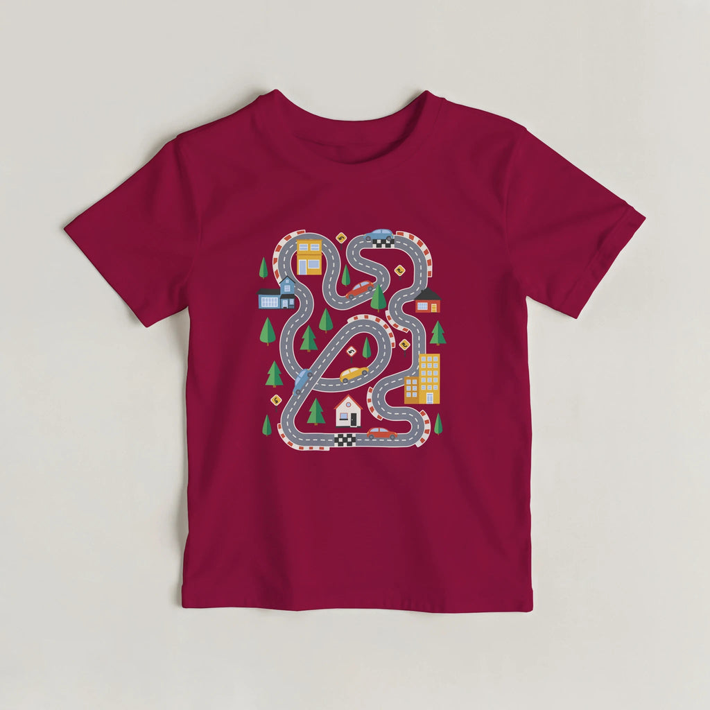 Kinder Rennstrecken Abenteuer T-Shirt | Bunte Auto Spielstraße für Kleine Entdecker – T-Shirt for everyday use | AZIKX