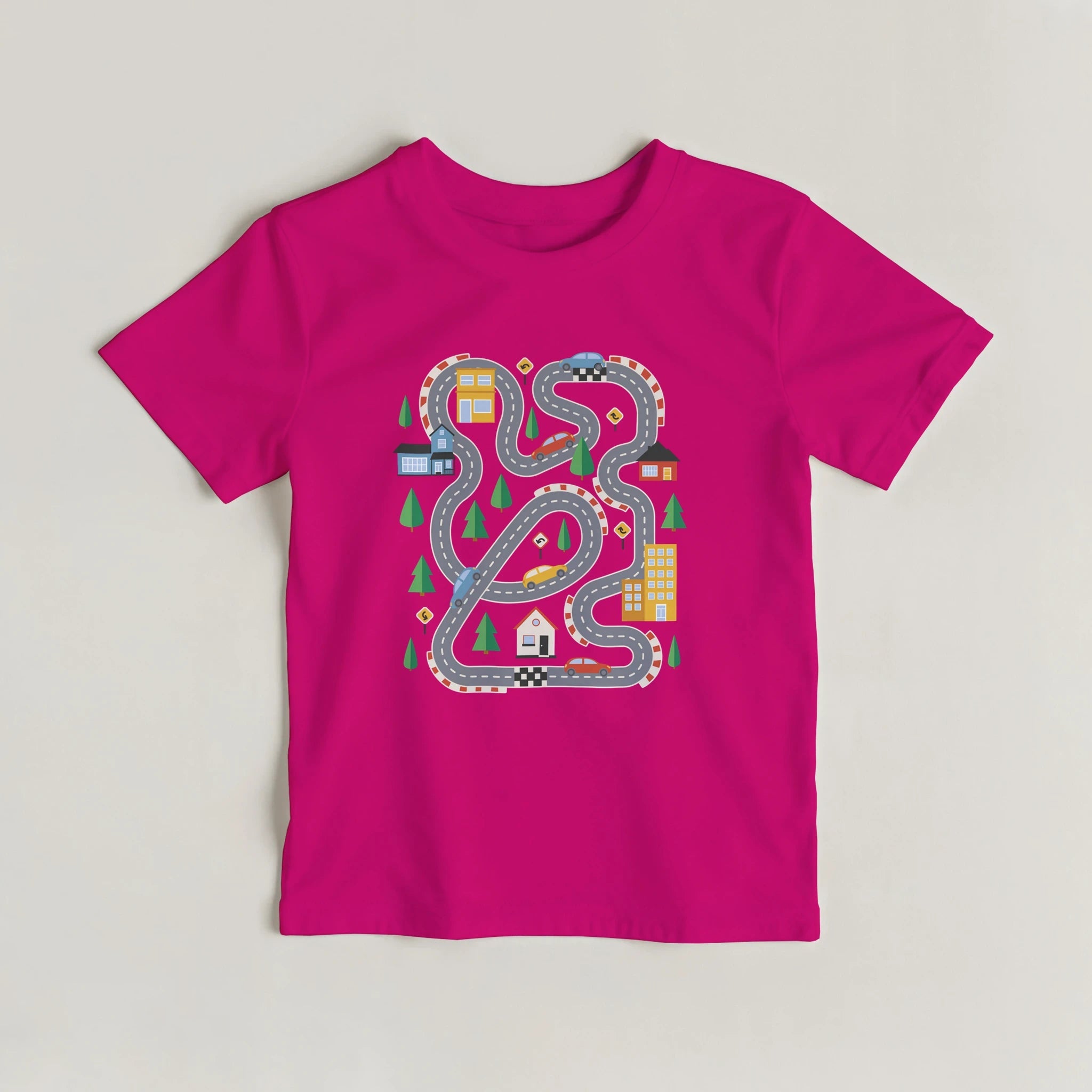 Kinder Rennstrecken Abenteuer T-Shirt | Bunte Auto Spielstraße für Kleine Entdecker – T-Shirt for everyday use | AZIKX