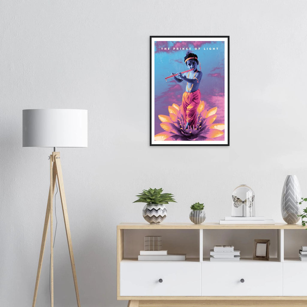 Krishna The Prince of Light Poster mit Holzrahmen | Spirituelle Krishna Wandkunst – Poster for everyday use | AZIKX