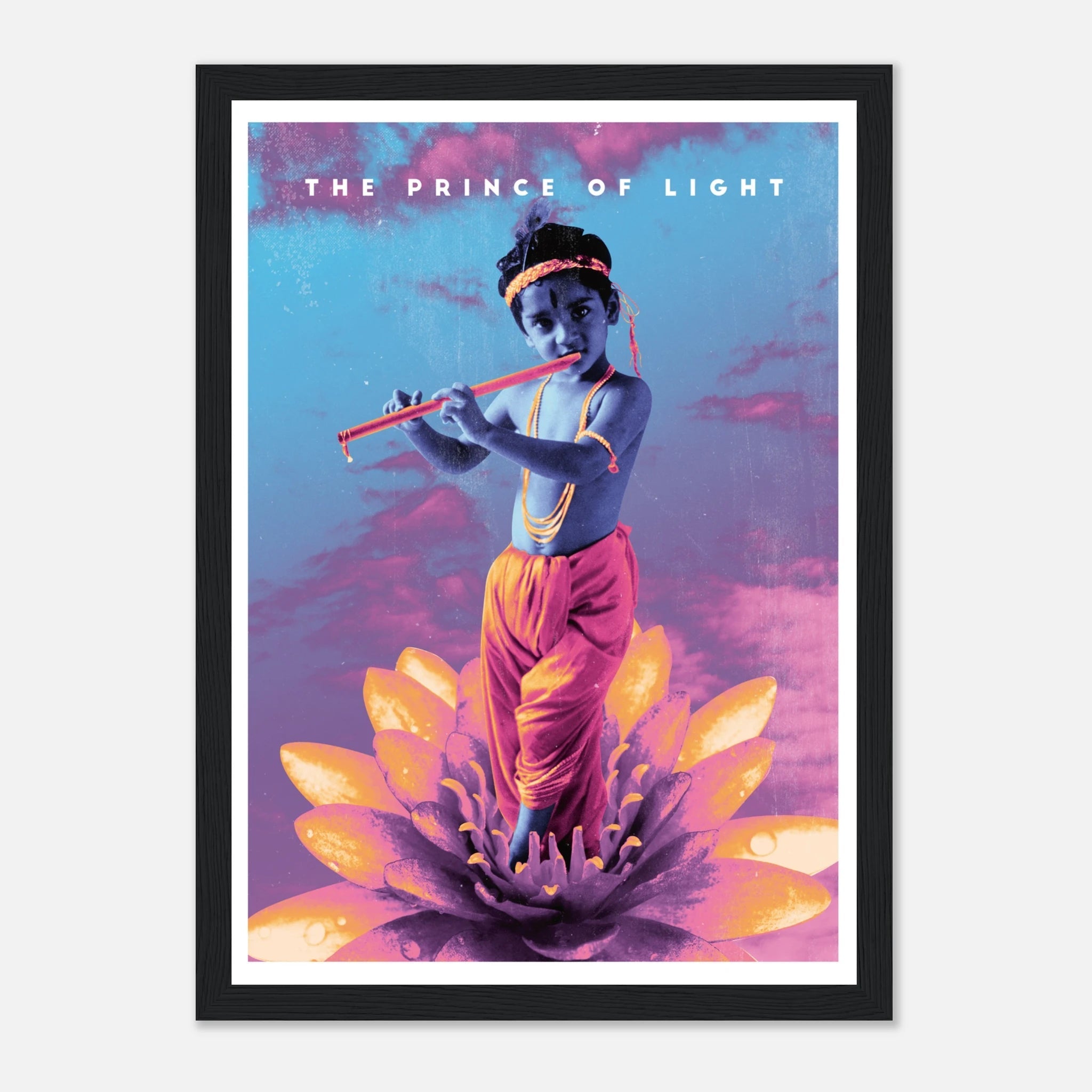 Krishna The Prince of Light Poster mit Holzrahmen | Spirituelle Krishna Wandkunst – Poster for everyday use | AZIKX