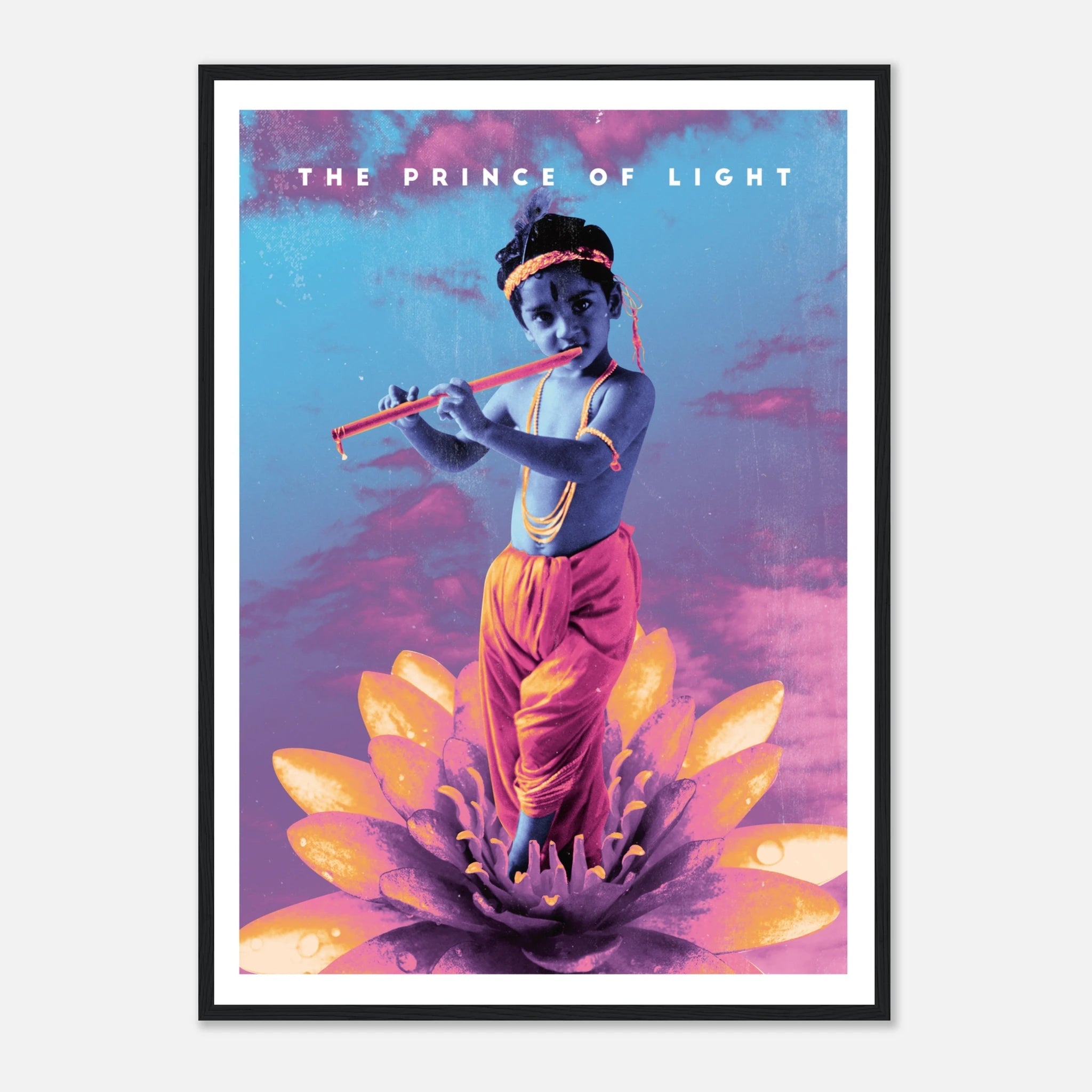 Krishna The Prince of Light Poster mit Holzrahmen | Spirituelle Krishna Wandkunst – Poster for everyday use | AZIKX