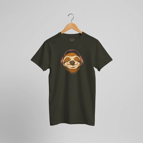 Faultier mit Kopfhörern T-Shirt | Entspanntes Musikmotiv im Retro-Stil | AZIKX