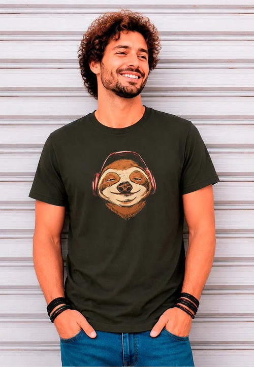 Faultier mit Kopfhörern T-Shirt | Entspanntes Musikmotiv im Retro-Stil | AZIKX