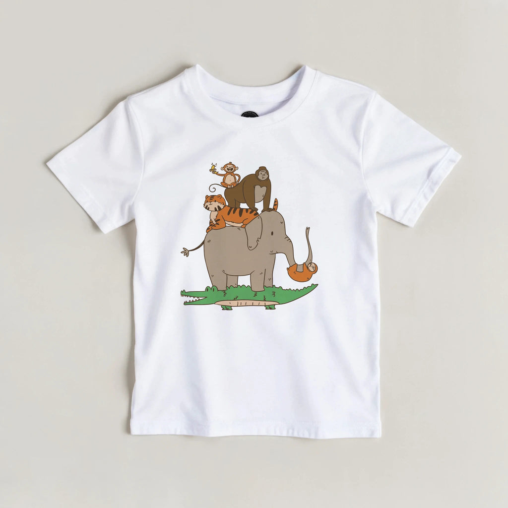 Lustiges Safari Tiere Kinder T-Shirt | Niedliche Tierpyramide – T-Shirt for everyday use | AZIKX