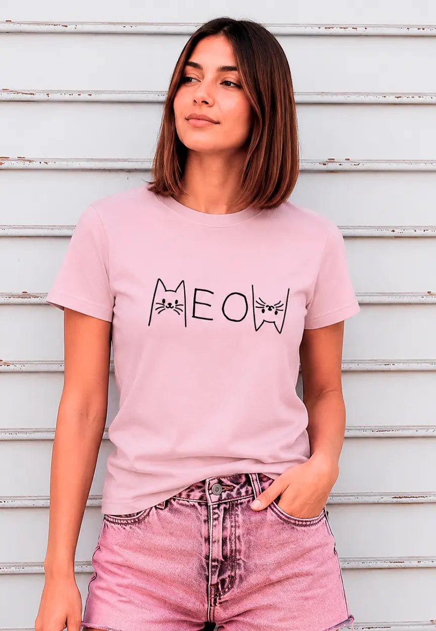 Meow Katzen T-Shirt | Süßes Minimalistisches Katzen Gesicht Design – T-Shirt for everyday use | AZIKX