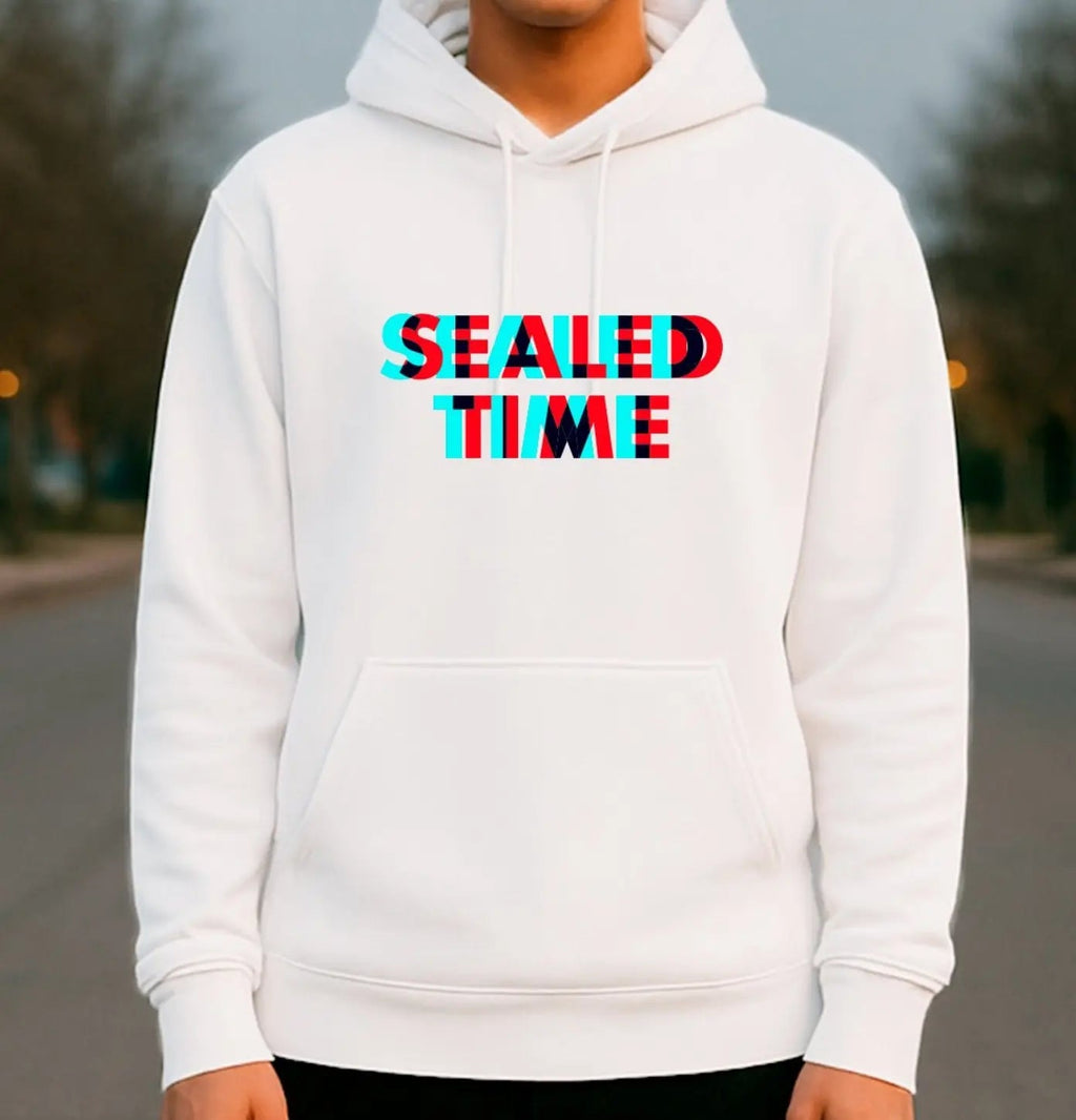 Sealed Time Hoodie | Minimalist Glitch Streetwear – Print Material for everyday use | AZIKX.STORE