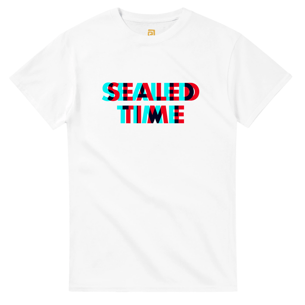 Sealed Time T-Shirt | Glitch Effect Streetwear Graphic Tee – Print Material for everyday use | AZIKX.STORE