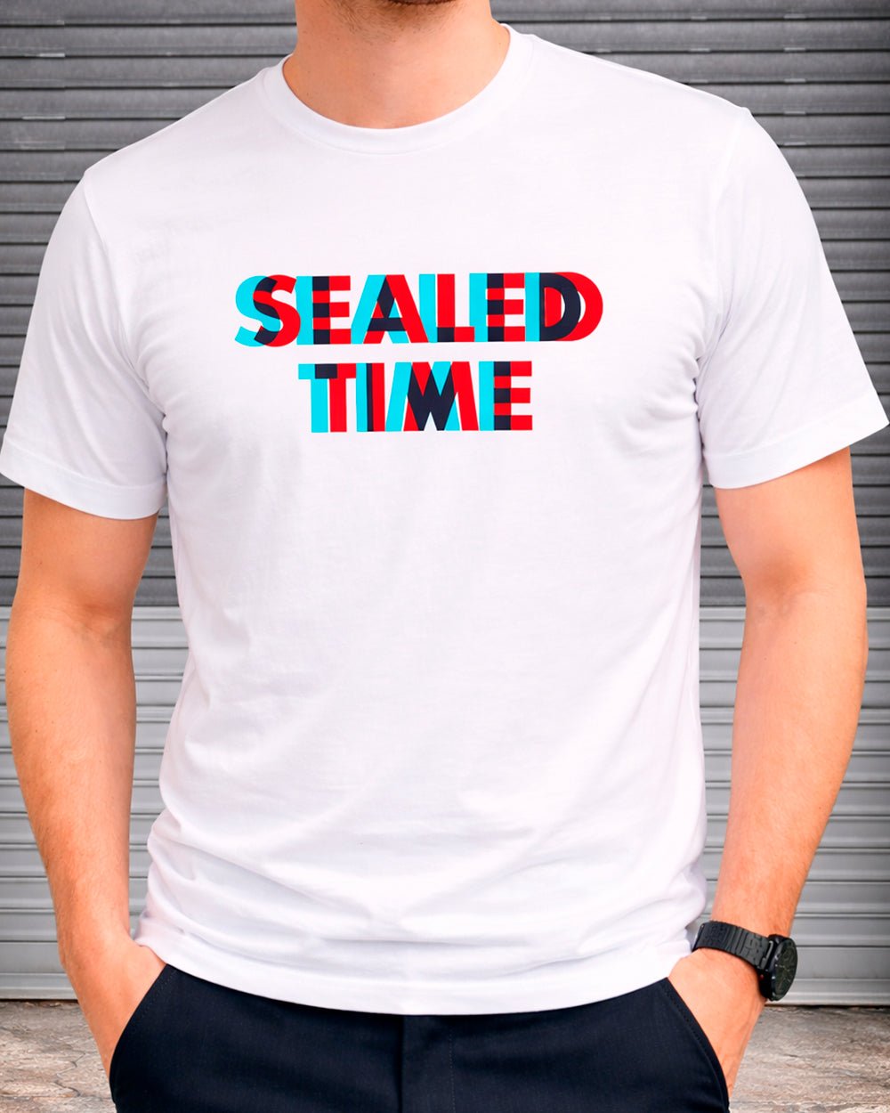 Sealed Time T-Shirt | Minimal Glitch Typography – Print Material for everyday use | AZIKX.STORE