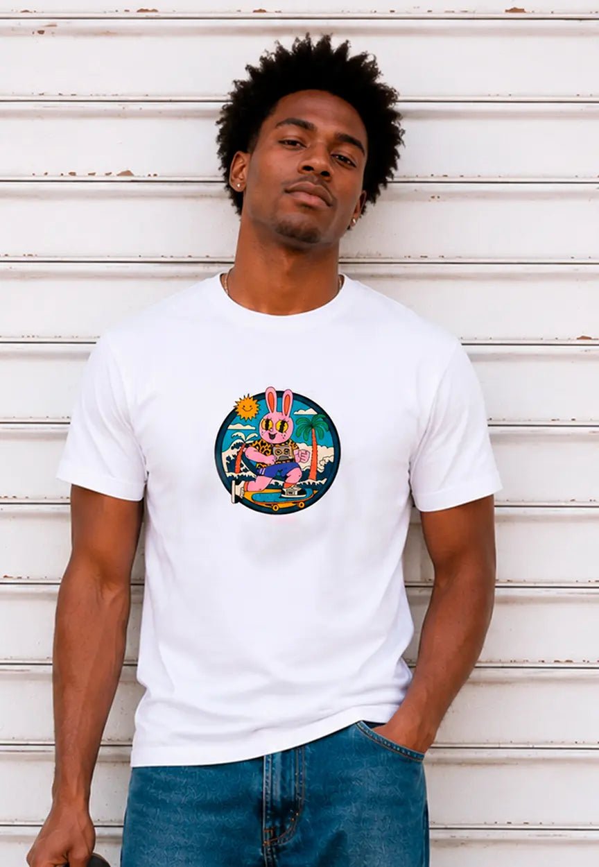 Skateboard Bunny Grafik T-Shirt | Cartoon Street Style Tee – T-Shirt for everyday use | AZIKX