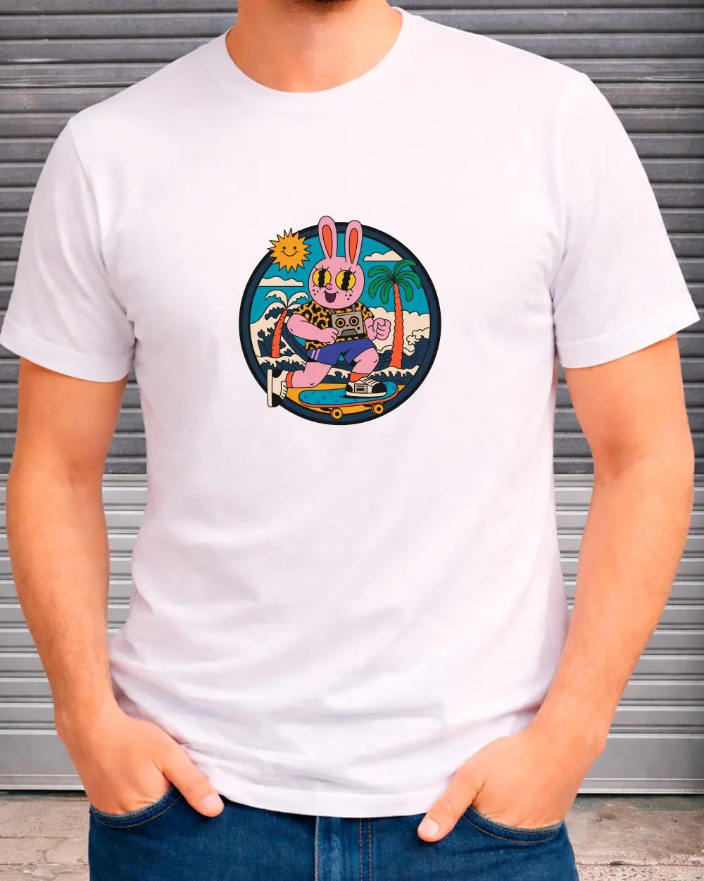 Skater - Hase Sommergefühl – Hochwertiges Baumwoll - T-Shirt mit Retro - Grafik – T-Shirt for everyday use | azikx.store