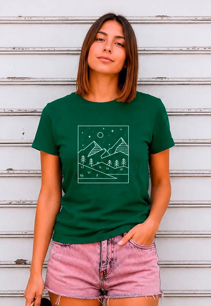 T-Shirt mit Berg-Horizont – Premium Qualität & Minimalistisches Line-Art Design – T-Shirt for everyday use | AZIKX
