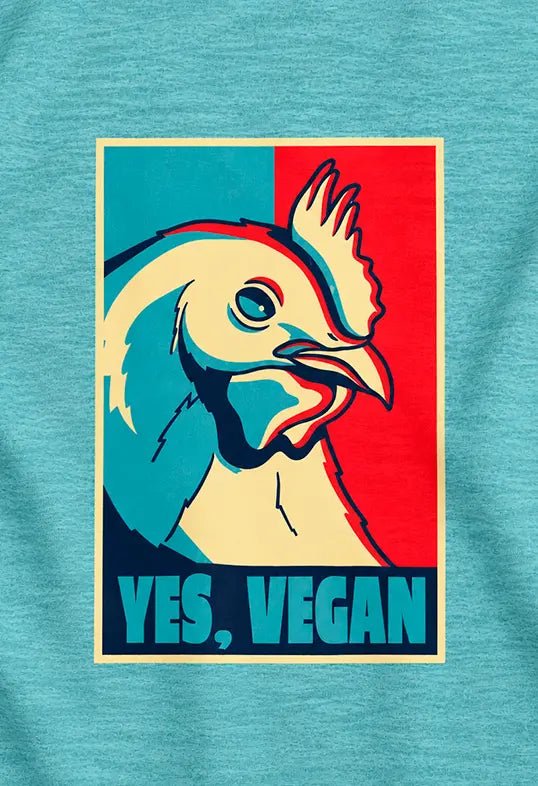 AZIKX farbenfrohes Huhn-Motiv mit „Yes, Vegan“-Schriftzug im Retro-Stil